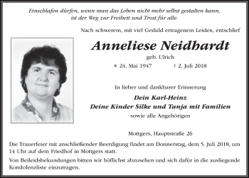Traueranzeige von Anneliese Neidhardt 