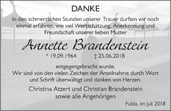 Traueranzeige von Annette Brandenstein 