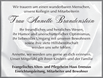 Traueranzeige von Annette Brandenstein 