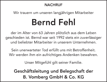Traueranzeige von Bernd Fehl 