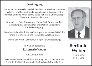 Traueranzeige von Berthold Weber 