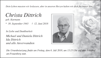 Traueranzeige von Christa Dittrich 