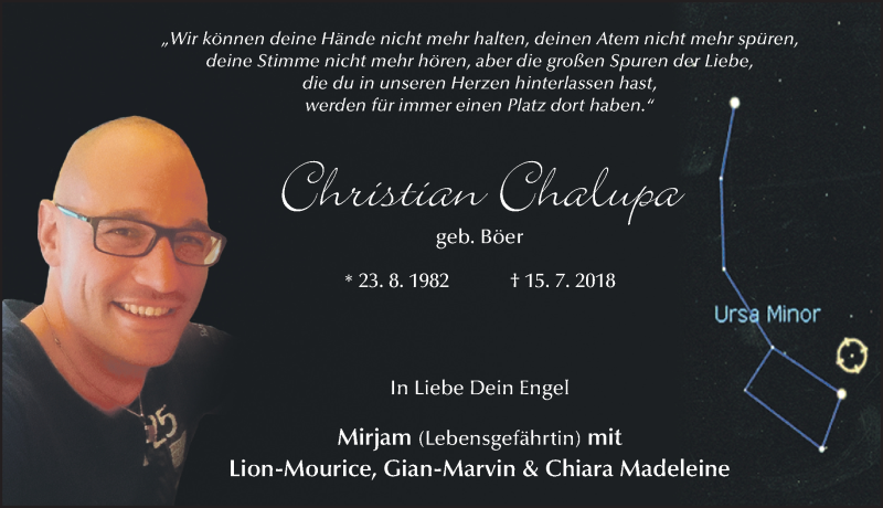  Traueranzeige für Christian Chalupa vom 20.07.2018 aus 