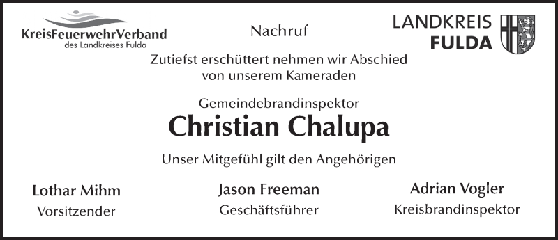 Traueranzeige für Christian Chalupa vom 20.07.2018 aus 