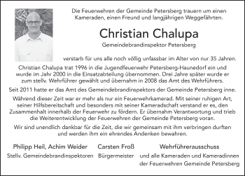 Traueranzeige von Christian Chalupa 