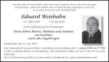 Traueranzeige von Eduard Weishahn 