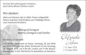 Traueranzeige von Elfriede Jehn 