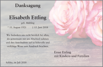 Traueranzeige von Elisabeth Ettling 