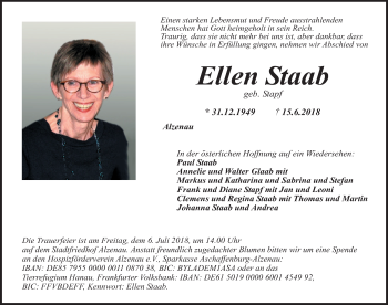 Traueranzeige von Ellen Staab 