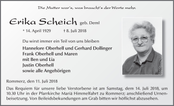 Traueranzeige von Erika Scheich 