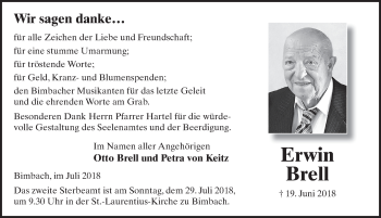 Traueranzeige von Erwin Brell 