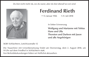 Traueranzeige von Ferdinand Rieth 