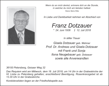Traueranzeige von Franz Dotzauer 