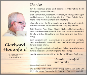 Traueranzeige von Gerhard Hosenfeld 