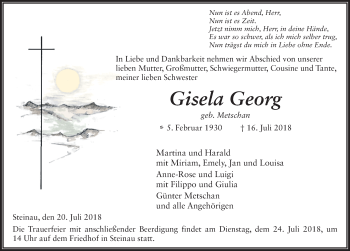 Traueranzeige von Gisela Georg 