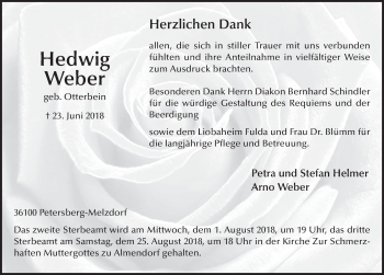 Traueranzeige von Hedwig Weber 
