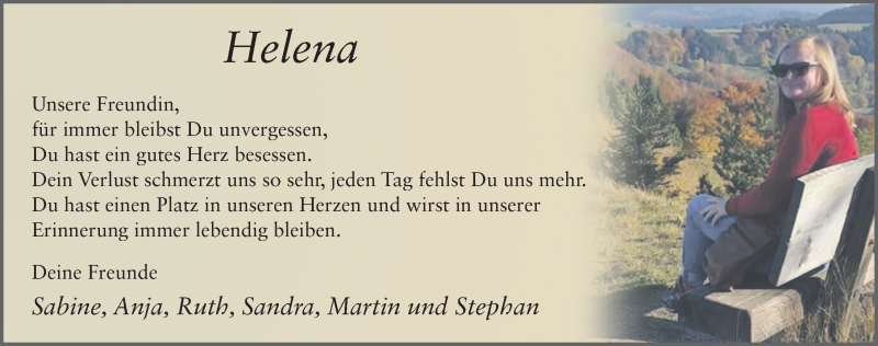  Traueranzeige für Helena Feldmann vom 19.07.2018 aus 