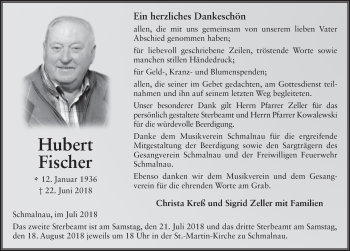 Traueranzeige von Hubert Fischer 