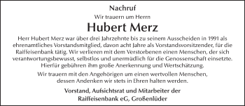 Traueranzeige von Hubert Merz 