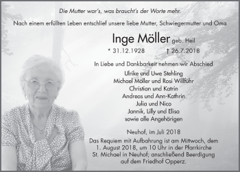 Traueranzeige von Inge Möller 
