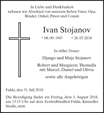 Traueranzeige von Ivan Stojanov 