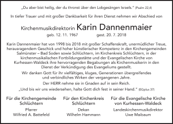 Traueranzeige von Karin Dannenmaier 