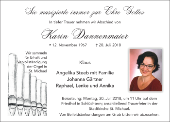 Traueranzeige von Karin Dannenmaier 