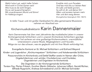 Traueranzeige von Karin Dannenmaier 