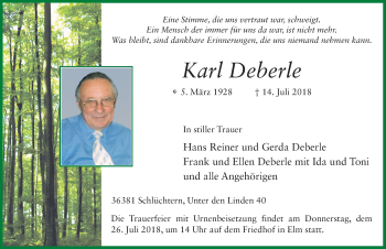 Traueranzeige von Karl Deberle 