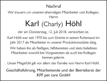Traueranzeige von Karl Höhl 