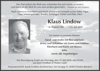Traueranzeige von Klaus Lindow 