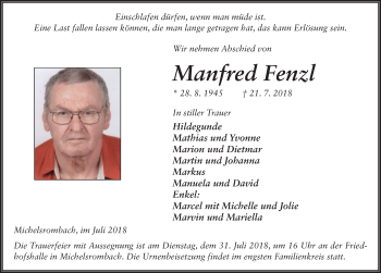 Traueranzeige von Manfred Fenzl 