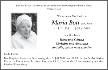 Traueranzeige von Maria Bott 