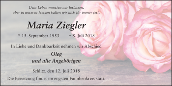 Traueranzeige von Maria Ziegler 