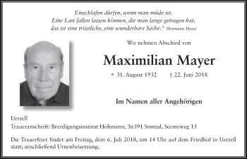 Traueranzeige von Maximilian Mayer 