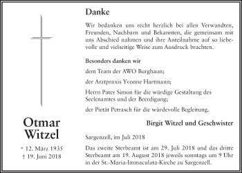 Traueranzeige von Otmar Witzel 