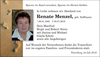 Traueranzeige von Renate Menzel 