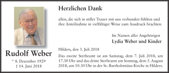 Traueranzeige von Rudolf Weber 