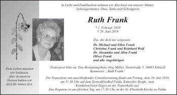 Traueranzeige von Ruth Frank 