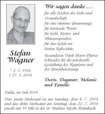 Traueranzeige von Stefan Wagner 