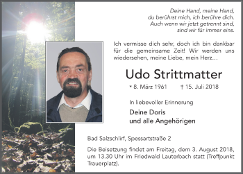 Traueranzeige von Udo Strittmatter 