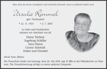 Traueranzeige von Ursula Rommel 