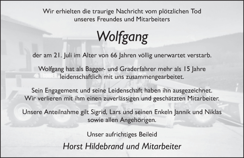  Traueranzeige für Wolfgang Weichert vom 25.07.2018 aus 