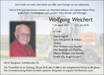 Traueranzeige von Wolfgang Weichert 