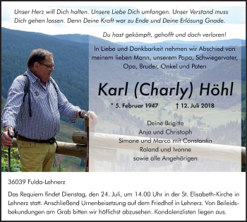 Traueranzeige von Karl Höhl 
