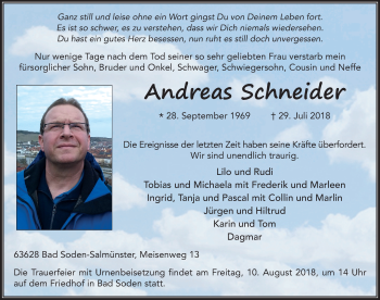 Traueranzeige von Andreas Schneider 