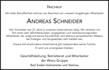 Traueranzeige von Andreas Schneider 