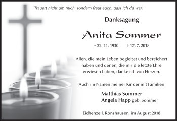 Traueranzeige von Anita Sommer 