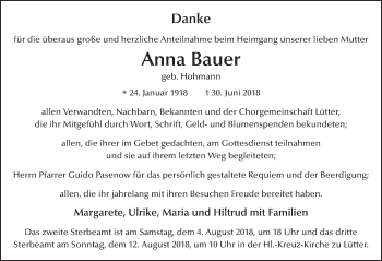 Traueranzeige von Anna Bauer 