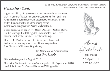 Traueranzeige von Anna Glotzbach 